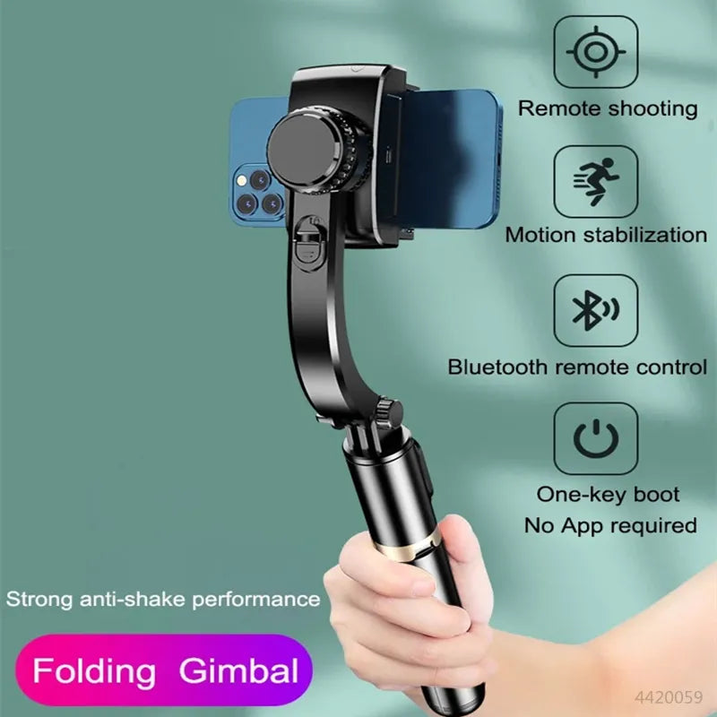 MotionDrive Pro 2024 Gimbal Stabilizer Foldable Wireless Tripod with Bluetooth Shutter Monopod for IOS, Android